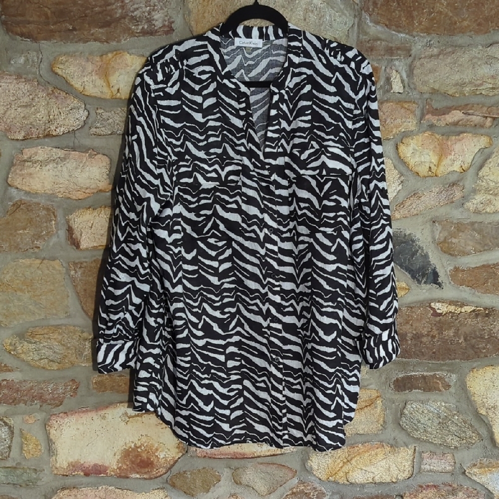 Calvin Klein 100% Linen Zebra Pattern Shirt